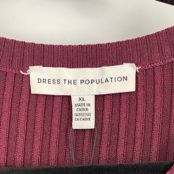 NEW! Dress the Population Size X-Large Ansley Rib Body-con XL Burgundy G17-3 - Picture 4 of 8